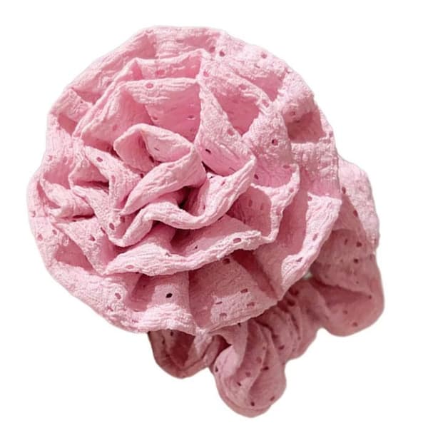 Chouchou i Rosa 3D för Hår i Spets Ajouré Broderad Vintage Rosa Rosa