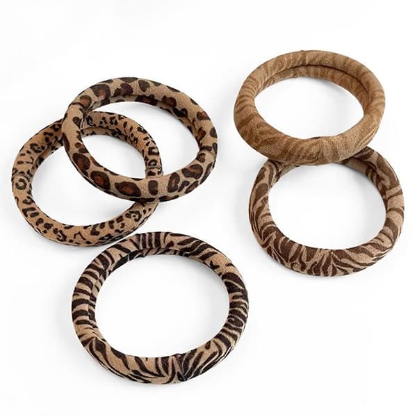 Pack med 5 Hårsnoddar med Djurtryck Raffinerad Brun Beige