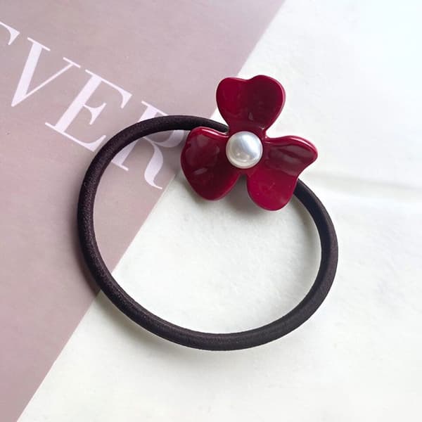 Casual Hårsnodd med Blomma Amber Pearl och Exklusiv Röd Röd
