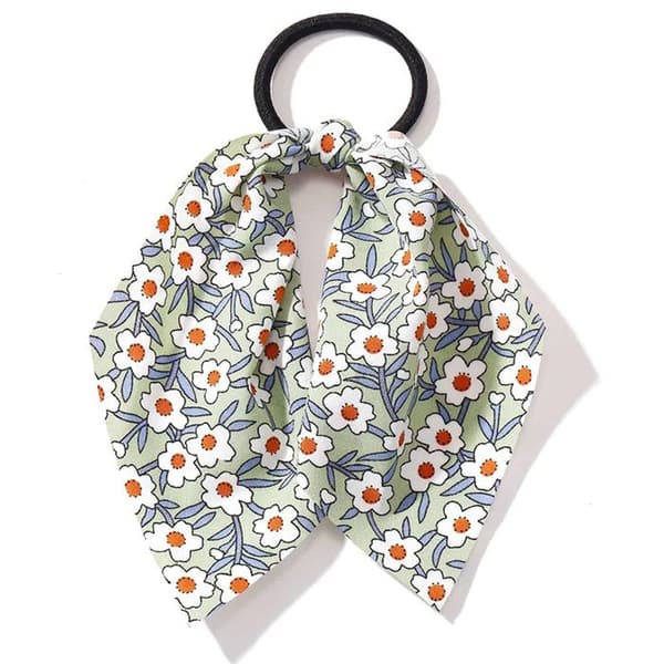 Elastiskt Hårband med Blommigt Chiffonband i Romantiskt Grönt