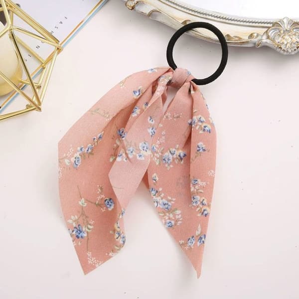 Elastisk Huvudband med Blommönster i Romantiskt Persikofärgad Rosé