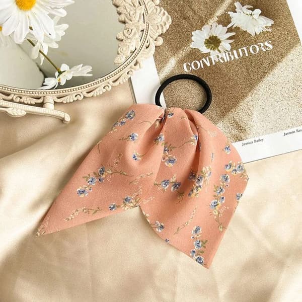 Elastisk Huvudband med Blommönster i Romantiskt Persikofärgad Rosé