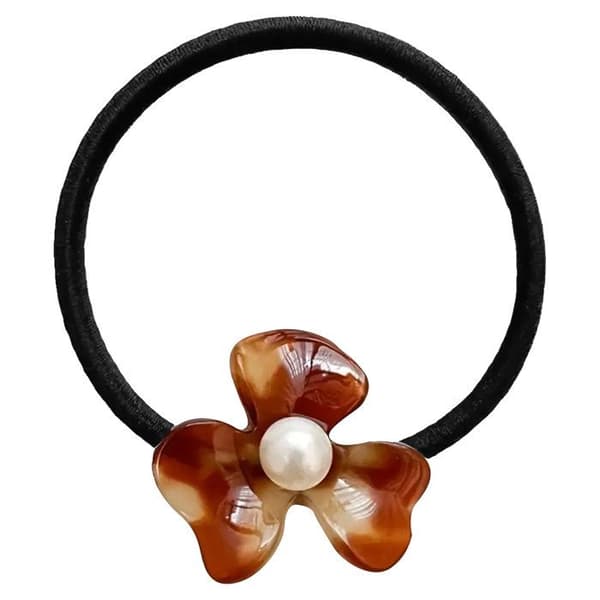 Casual Hårsnodd med Blomma i Amberpärl och Utsökt Brun Pärla