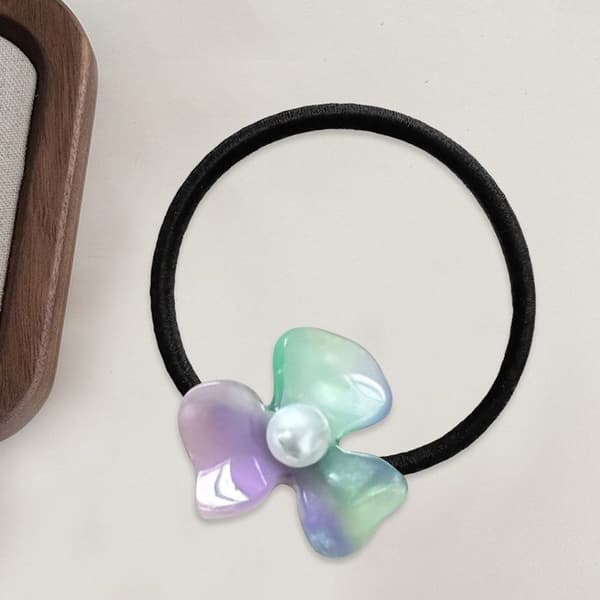 Elastisk Casual för Hår med Blomma i Bärnsten, Skimrande och Utsökt Lila och Grön Lila pärla