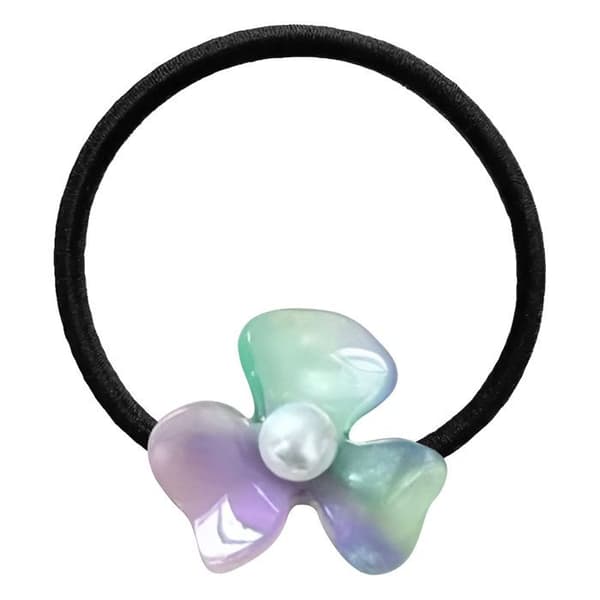 Elastisk Casual för Hår med Blomma i Bärnsten, Skimrande och Utsökt Lila och Grön Lila pärla