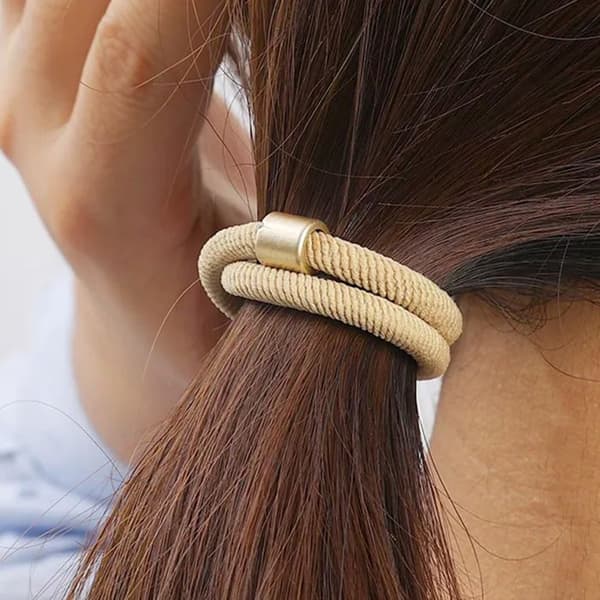 Torsadad Hårsnodd med Minimalistisk Guldspets Beige