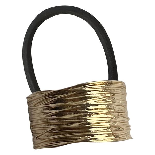 Ett Elastiskt Casual Hårband med Texturerad Skulpterad Ring i Guld Svart / Guld