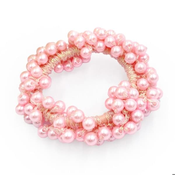 Hårsnodd med Glittrande Perlor Glamour Rosa Rosa