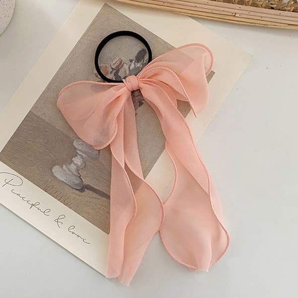 Elastisk Casual Hårband med Lång Transparent Knut Sophistikerad Rosa Rose