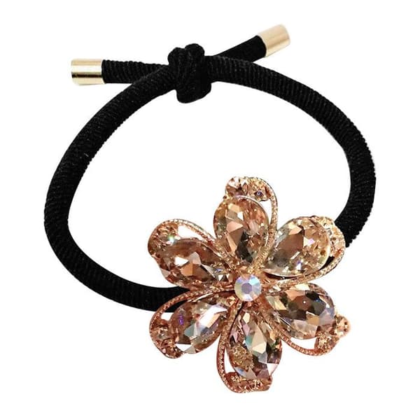 Elastisk Casual för Hår med Blommor av Lyst Strass i Raffinerad Beige