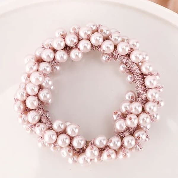 Hårsnodd med Glittrande Perlor Glamour Puderrosa Champagne Rosa