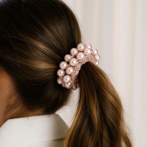 Hårsnodd med Glittrande Perlor Glamour Puderrosa Champagne Rosa