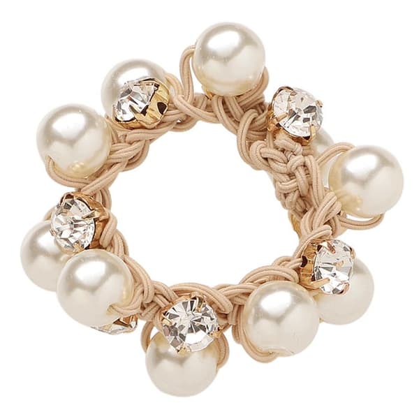 Elegant Hårsnodd med Flätor, Pärlor och Raffinerade Strass Beige