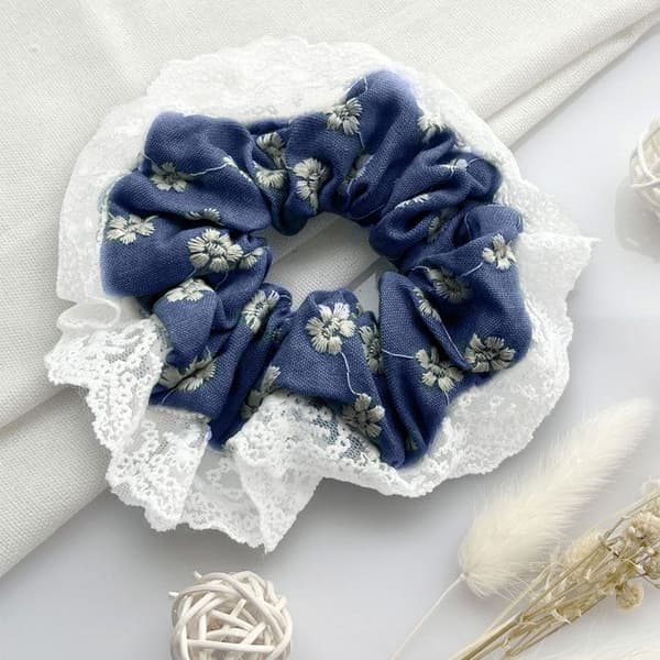 Chouchou Klassisk för Hår i Denim och Spets Avslappnad Blå Blå