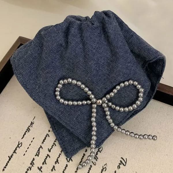 Chouchou Maxi för Hår i Mjuk Denimtyg med Silverknut Mörkblå