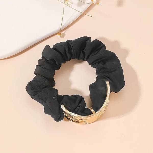 Chouchou Klassisk för Hår i Satin med Gyllene Manschett Chic Svart Svart