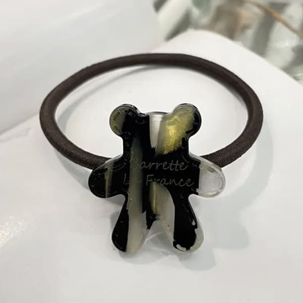 Söt Teddy Bear Hårsmycke i Svart och Guld med Elastisk Casual Manchet