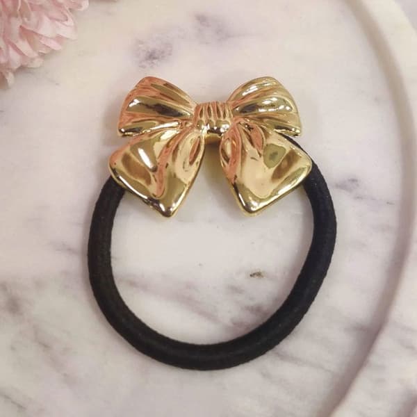 Älskvärd Svart/Guld Bandknut Hårsnodd Casual