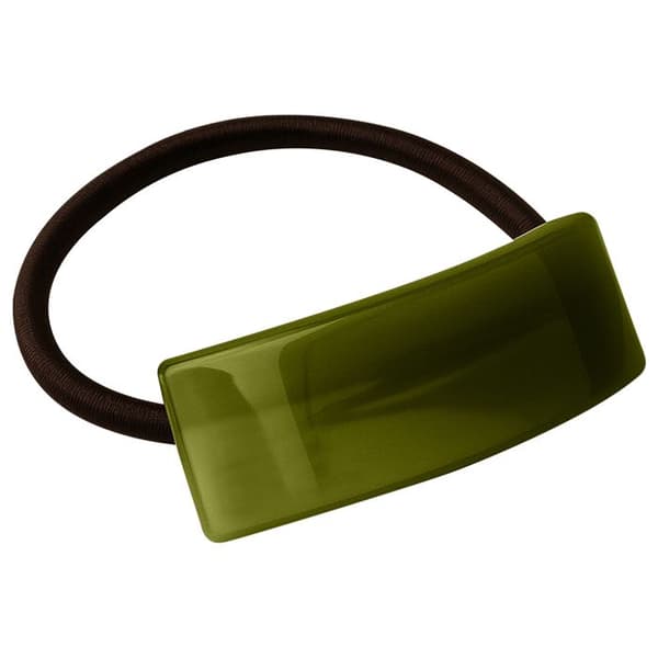 Mjuk pärlskalsgummiband för hår, med böjd manchong, diskret grön.