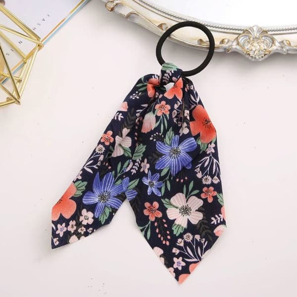 Elastisk Hårband med Blommönstrad Voile Band Romantisk Svart