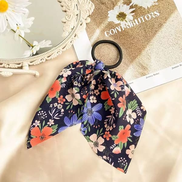 Elastisk Hårband med Blommönstrad Voile Band Romantisk Svart