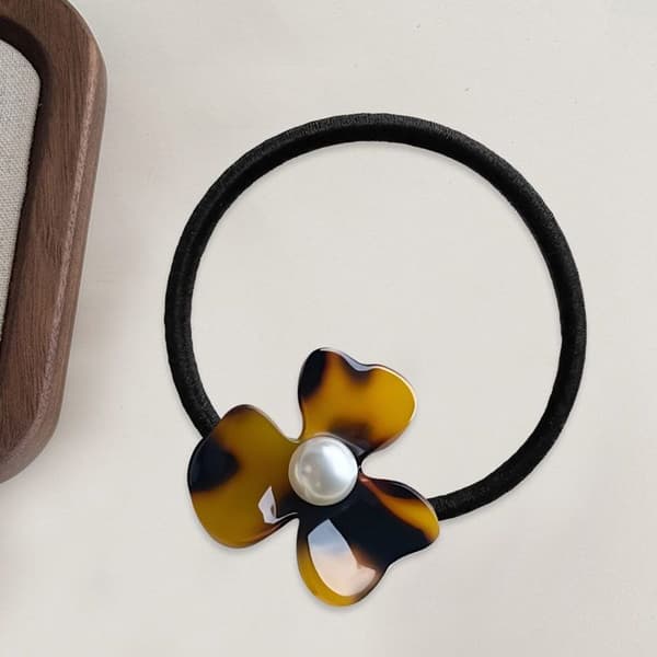 Elastisk Casual för Hår med Blomma i Mörk Amber och Exklusiv Brun Pärla
