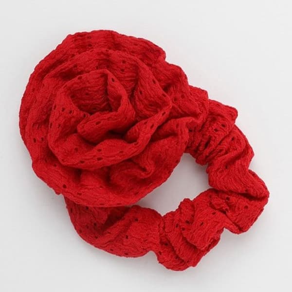 Chouchou i Rosa 3D för Hår i Genombrutet Broderat Vintage Röd Röd