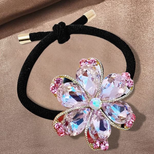 Elastisk Casual för Hår med Lyst Blomma i Raffinerad Strass Rosa