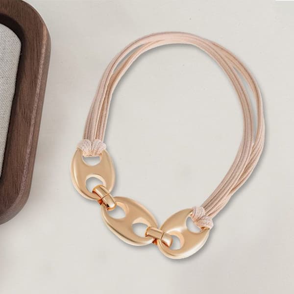 Kaffeböna Guld Beige Kedja Elastisk Hårband Casual