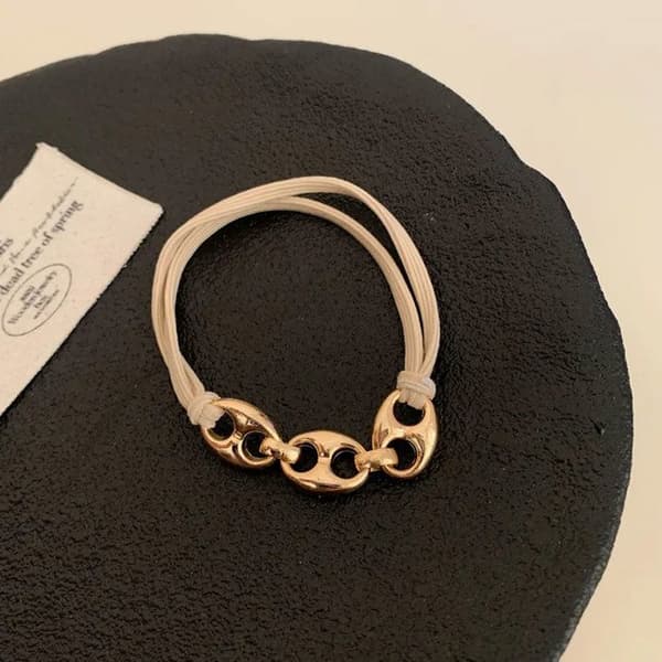 Kaffeböna Guld Beige Kedja Elastisk Hårband Casual