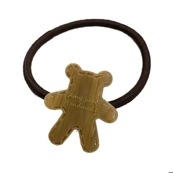 Söt Teddy Bear Glittrande Hårsnodd i Kaffe Brunt Ljusbrunt Casual Elastisk