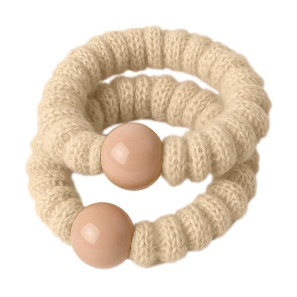 Duo av klassiska hårsnoddar i mesh med minimalistisk beige pärla