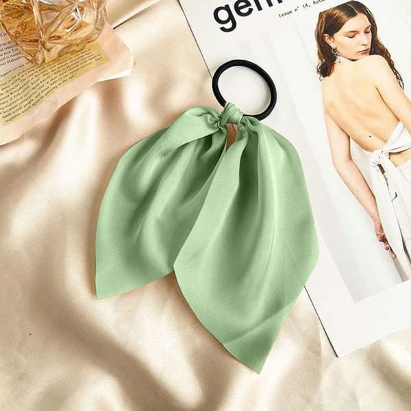 Elastisk Hårband i Enfärgad Sautgrön Satin