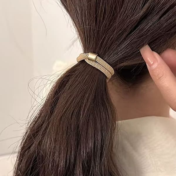 Torsadad Hårsnodd med Minimalistisk Guldig Änddel Blå Kaki