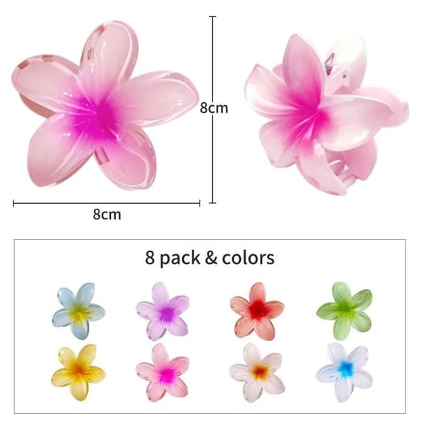 8 Delar Hårklipp Blomma, Plumeria Klipp, Stora Antiglidsklor, Hår Blommor Konstgjord - sh