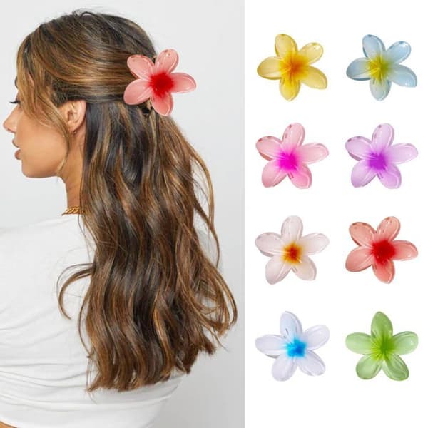 8 Delar Hårklipp Blomma, Plumeria Klipp, Stora Antiglidsklor, Hår Blommor Konstgjord - sh