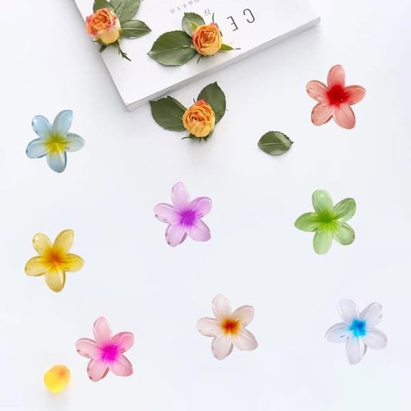 8 Stycken Hårklämmor Blomma, Plumeria Klipp, Stora Antislipp Klämmor, Fake Blommor till Hår