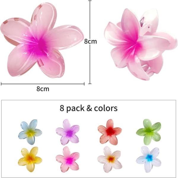 8 Stycken Hårklämmor Blomma, Plumeria Klipp, Stora Antislipp Klämmor, Fake Blommor till Hår