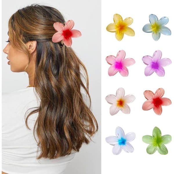 8 Stycken Hårklämmor Blomma, Plumeria Klipp, Stora Antislipp Klämmor, Fake Blommor till Hår