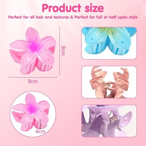 Blomsterhårklämmor, 6 stycken halkfria blomsterhårklämmor, Hawaiianska stora blomsterhårklämmor Plumeria.