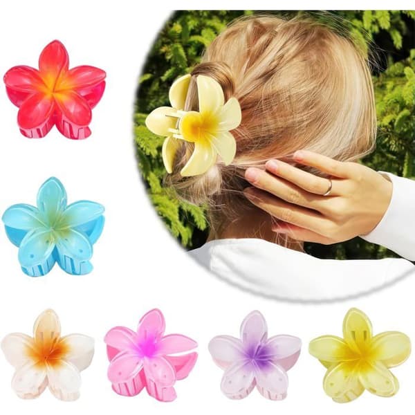 Blomsterhårklämmor, 6 stycken halkfria blomsterhårklämmor, Hawaiianska stora blomsterhårklämmor Plumeria.