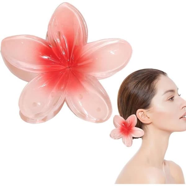 2st, Stor hawaiiansk hårklämma på 8 cm - Hawaiiansk plumeria - Antiglidande blomformat hårklämmor