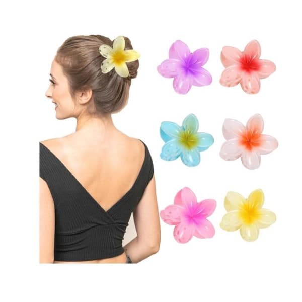 6 Uppsättningar Liten Blomklämma för Hår Multicolor, Blomklämmor i Plumeria för Damer, Hawaiianska Blomklämmor för Hår