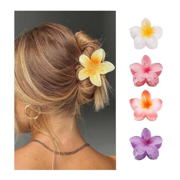 Set med 4 hårklämmor i blommform - Stark fäste - Stora hårklämmor för tjockt hår, halkfria för kvinnor