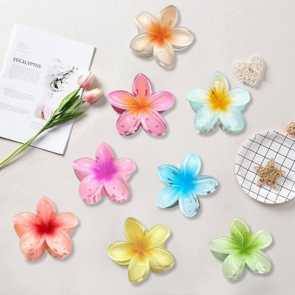 8 Stora Blommig Hårklämmor i Hawaii-stil, Söta Hårklämmor för Tjockt och Tunnt Hår