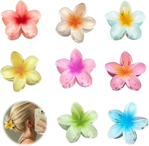 8 Stora Blommig Hårklämmor i Hawaii-stil, Söta Hårklämmor för Tjockt och Tunnt Hår