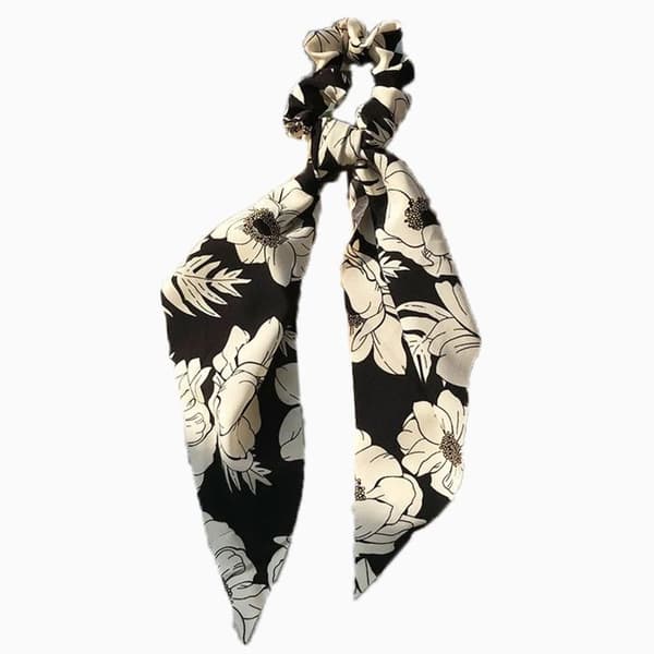 Chouchou Foulard Lång för Hår i Tjock Blommig Oversize Casual Svart