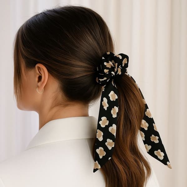 Chouchou Foulard Lång för Hår i Tjockt Blommigt Liberty Casual Svart
