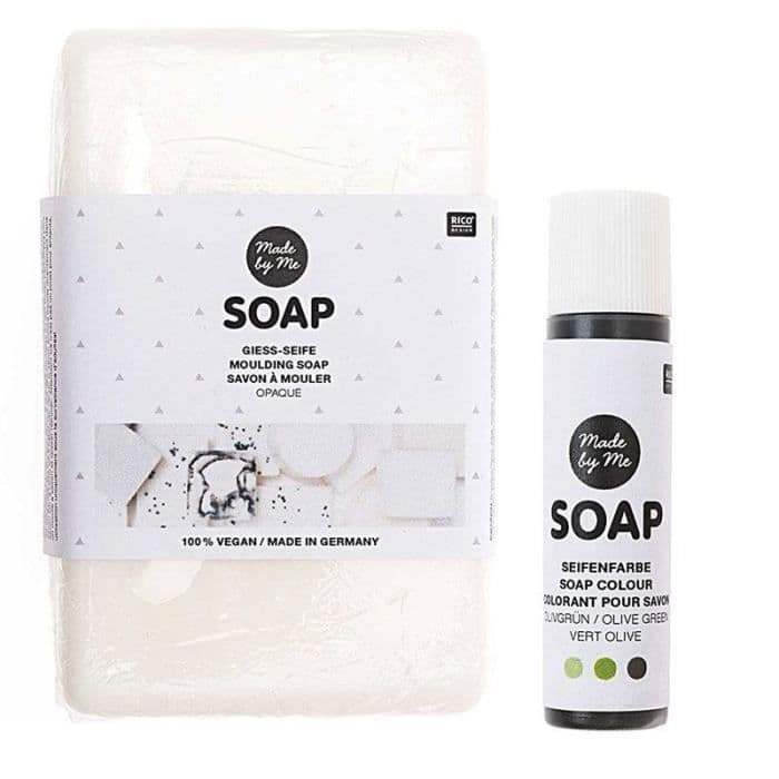 Opak vegansk formtvål 250 g + olivgrön färg