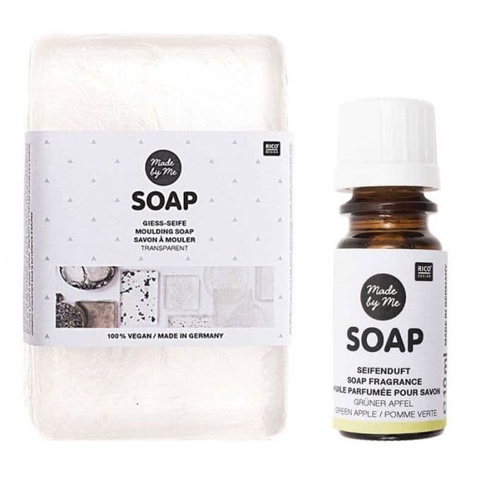 Transparent formtvål 100% vegansk 250 g + Äppeldoftande olja